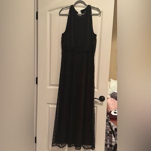 Adrianna Papell ART DECO BEADED BLOUSON DRESS WITH HALTER NECKLINE IN BLACK